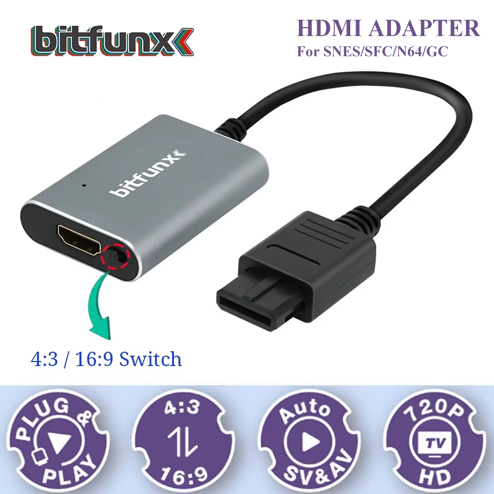 Retro Gaming Gif - Адаптер Bitfunx 720P Svideo/AV-HDMI, HD-конвертер видео